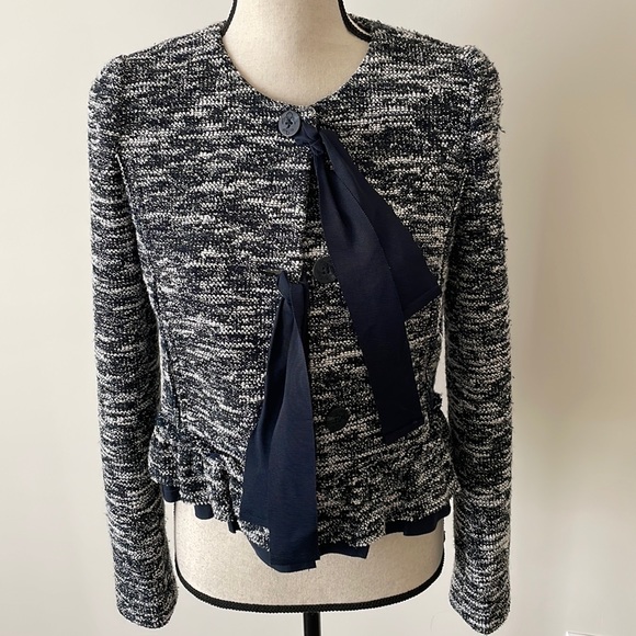 1901 Jackets & Blazers - 1901 tweed jacket navy blue with pretty details bow